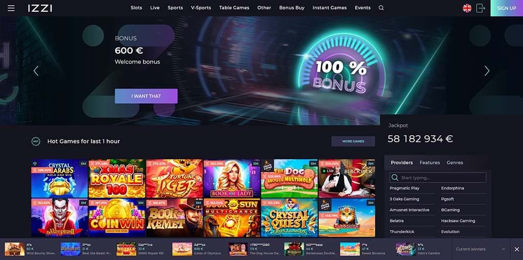 Главная страница Izzi Casino — слоты и лайв казино