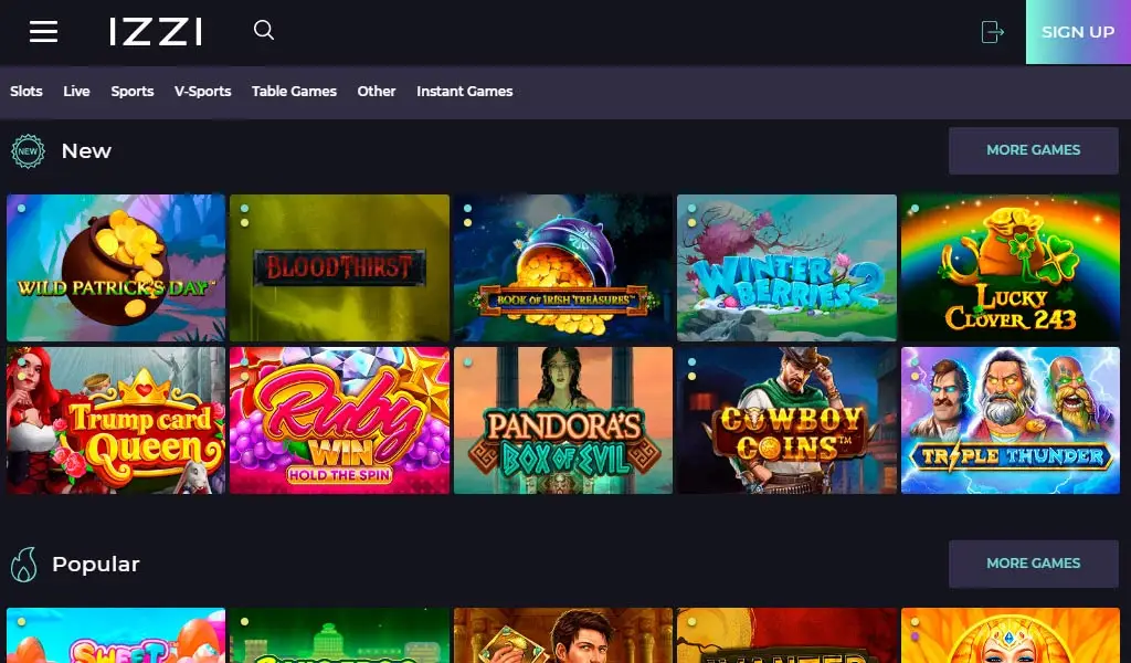 Раздел игр Izzi Casino — более 5000 слотов